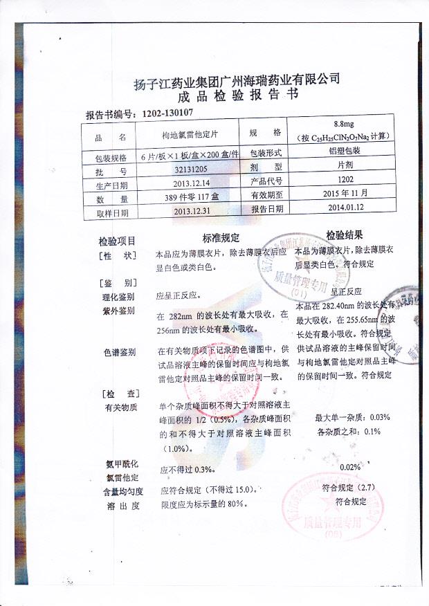 32131205枸地氯雷他定片1