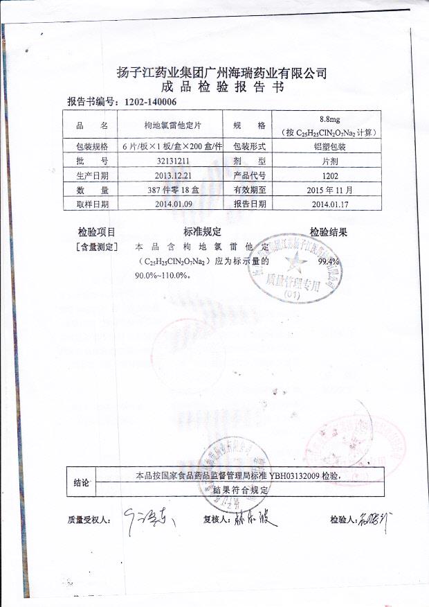 32131211枸地氯雷他定片2