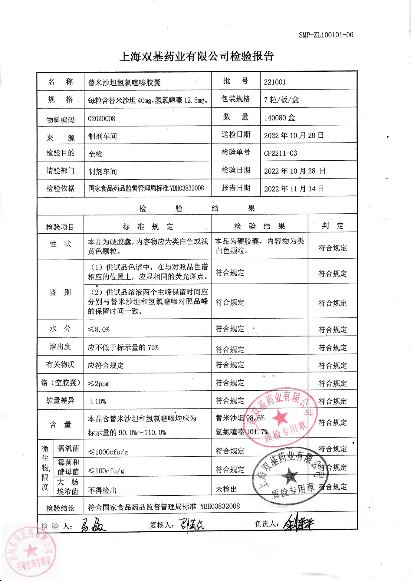 221001替米沙坦氢氯噻嗪胶囊