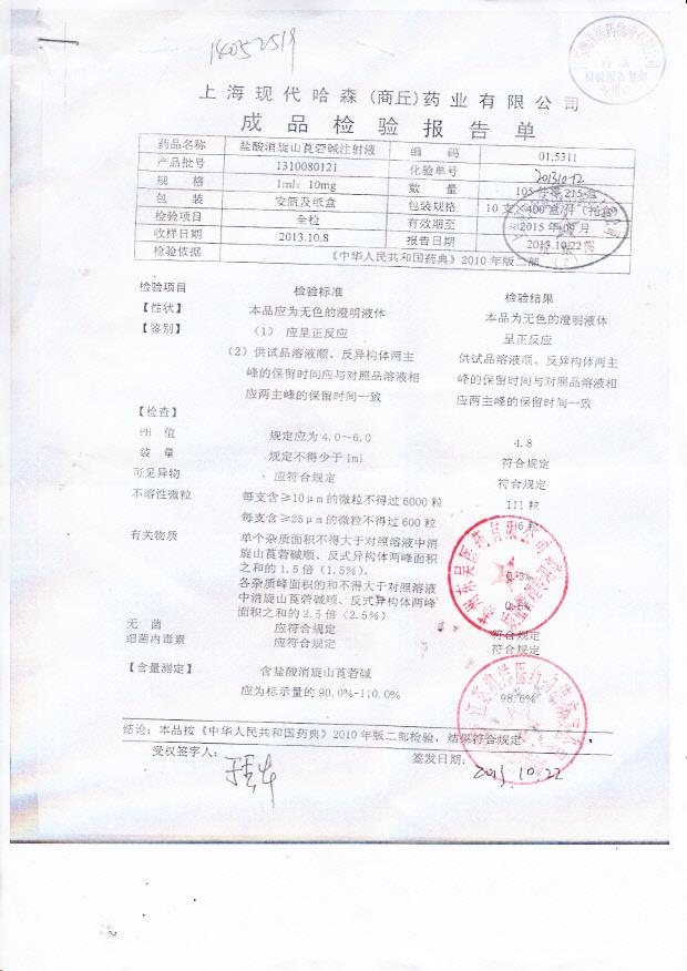 1310080121盐酸消旋上莨菪碱注射液