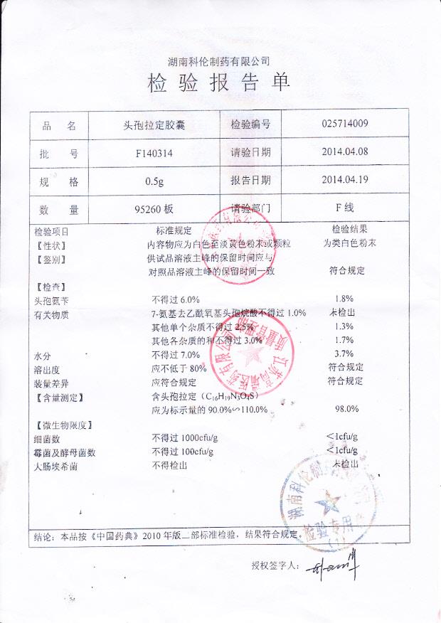 F140314头孢拉定胶囊
