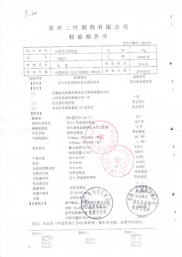 140203注射用头孢他啶