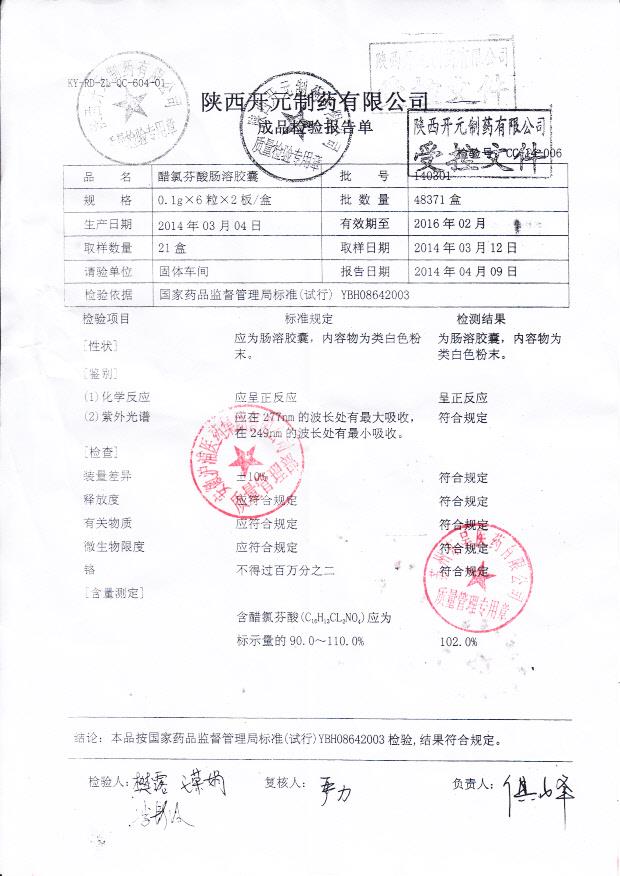 140301醋氯芬酸肠溶胶囊