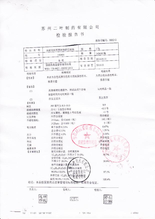 140404注射用阿莫西林钠舒巴坦钠