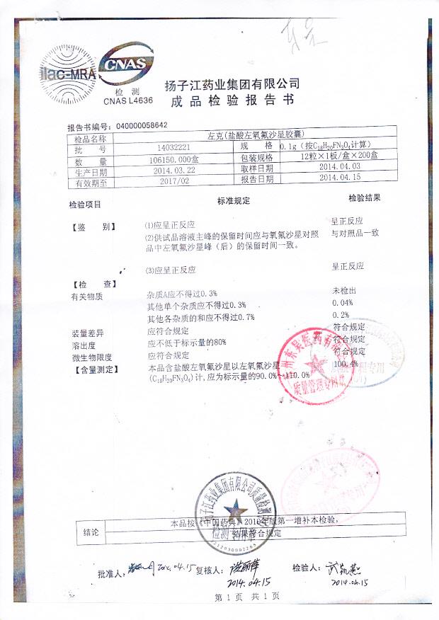 14032221盐酸左氧氟沙星胶囊