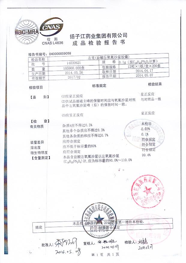 14032621盐酸左氧氟沙星胶囊