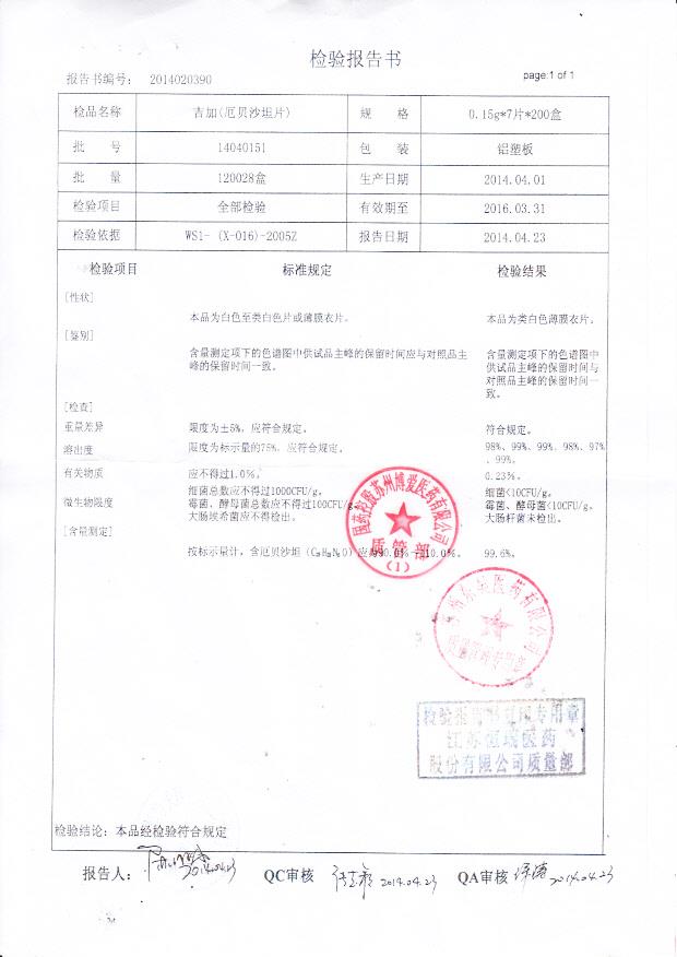 14040151厄贝沙坦片