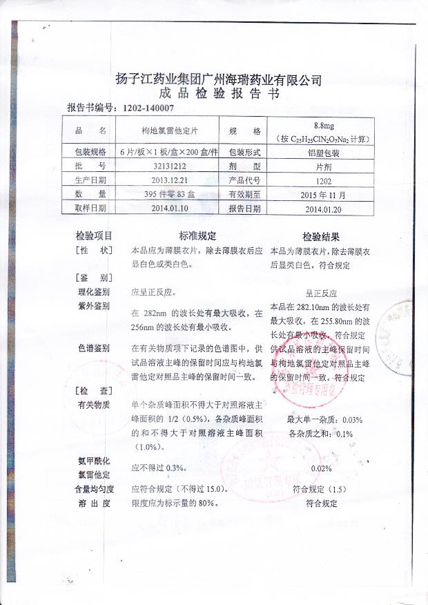 32131212枸地氯雷他定片1