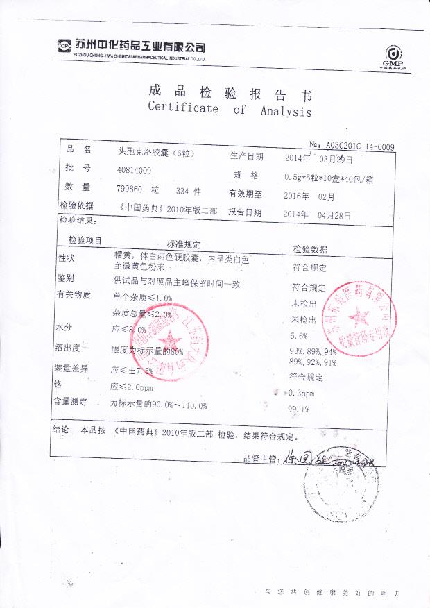 40814009头孢克洛胶囊