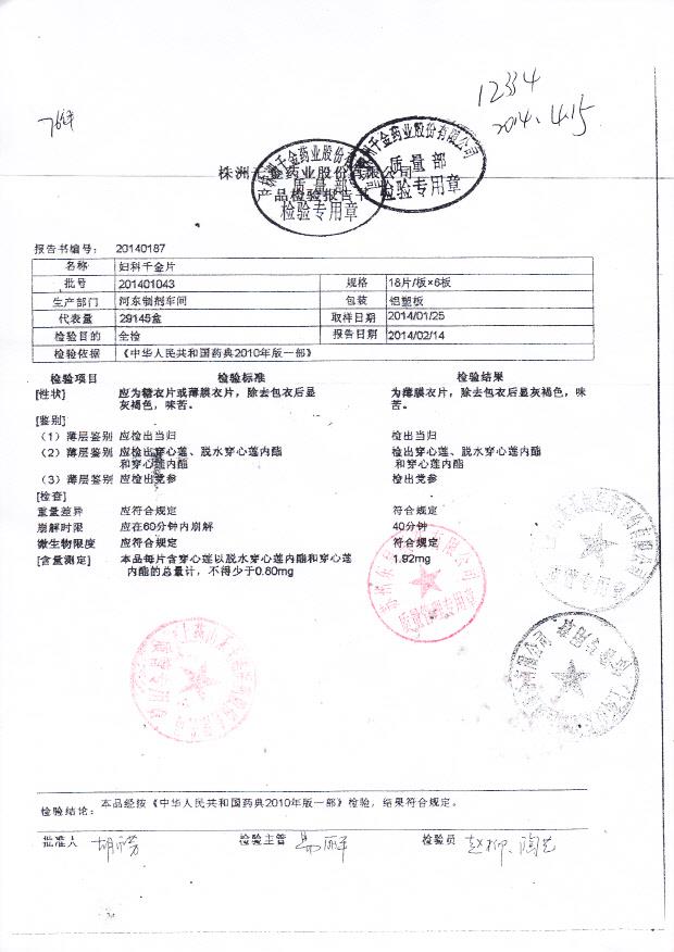 201401043妇科千金片