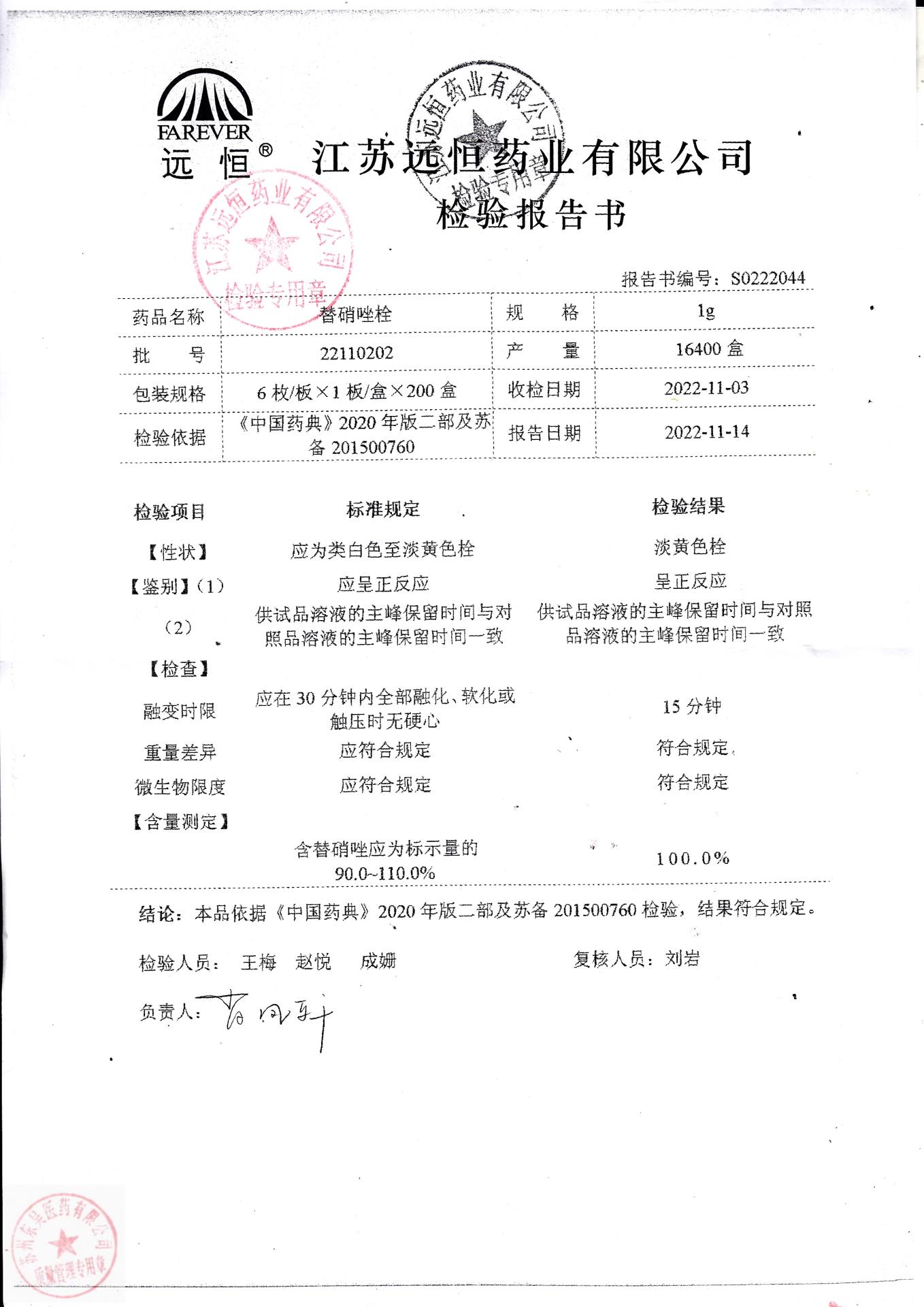 22110202替硝唑栓