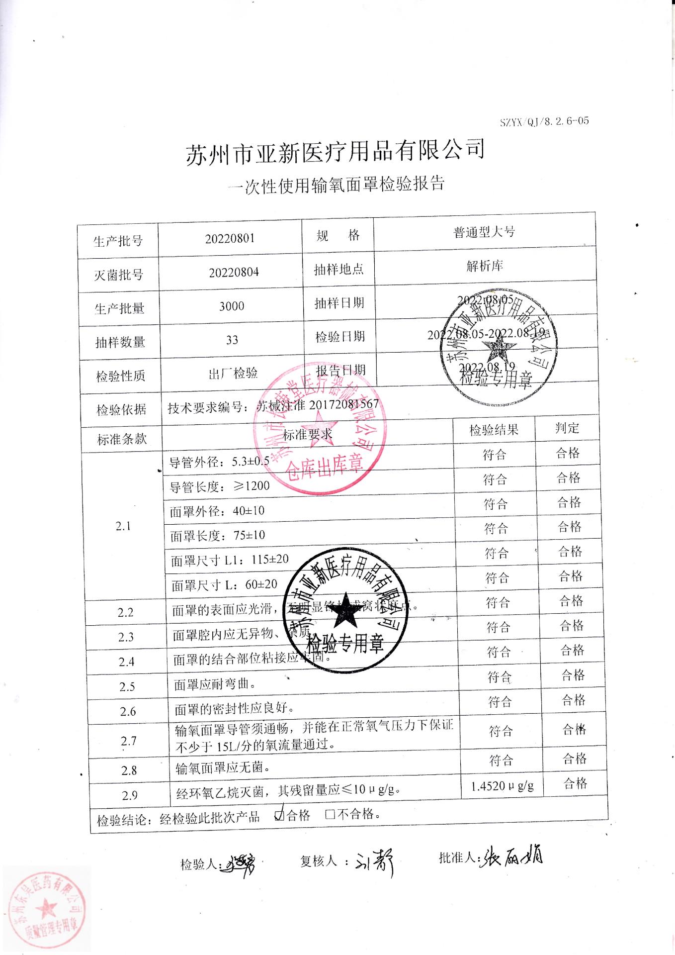 20220801苏州一次性使用输氧面罩