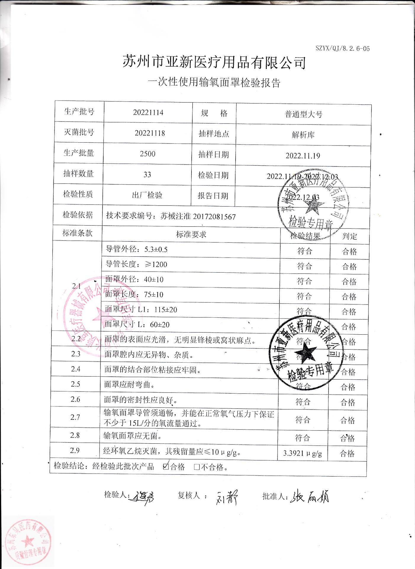20221114一次性使用输氧面罩