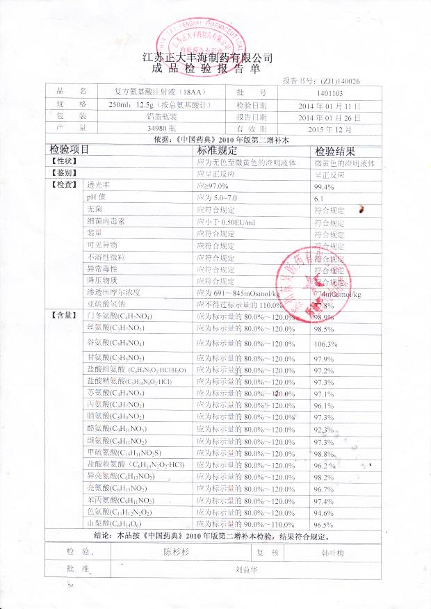 1401103复方氨基酸注射液