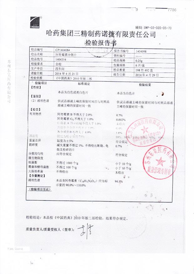 1404314阿奇霉素分散片