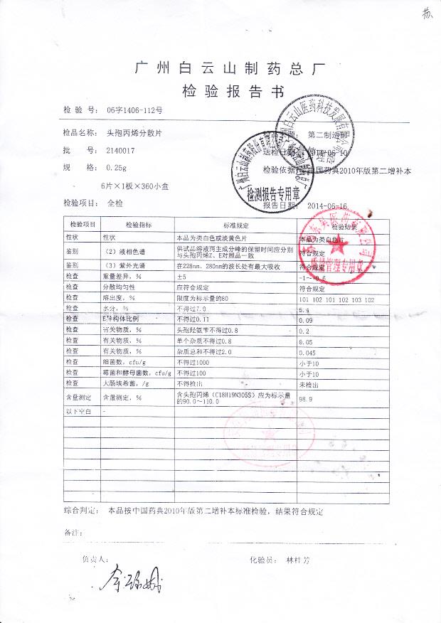 2140017头孢丙烯分散片