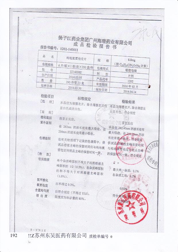 32140302枸地氯雷他定片1