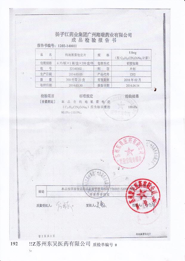 32140302枸地氯雷他定片2