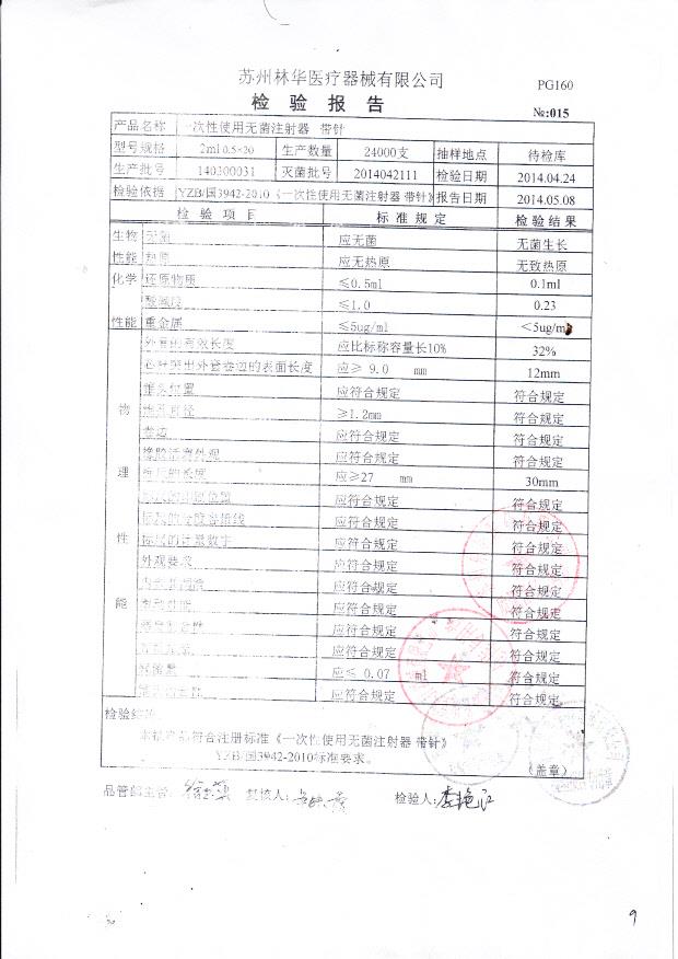 140300031一次性使用无菌注射器2ml