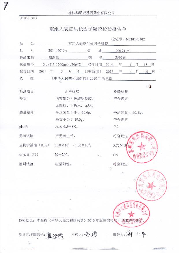 201404015A重组人表皮生长因子凝胶