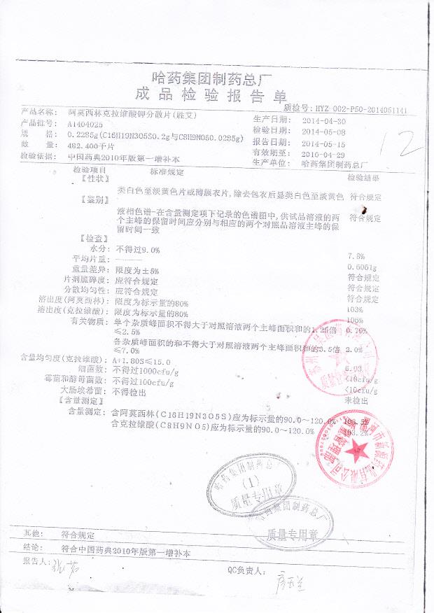 A1404025阿莫西林克拉维酸钾分散片