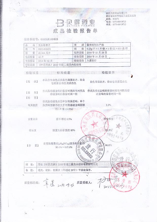 D011403031克拉霉素片