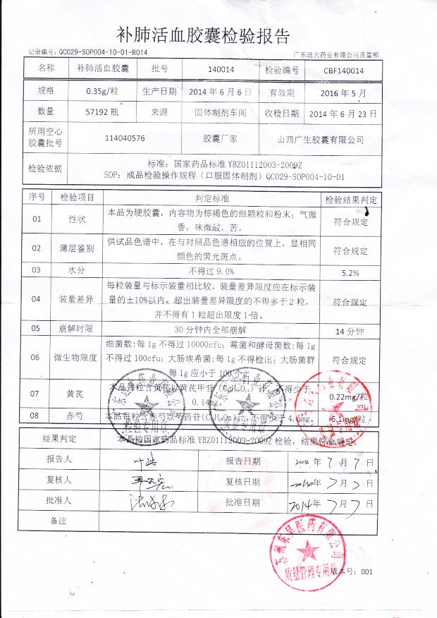 140014补肺活血胶囊