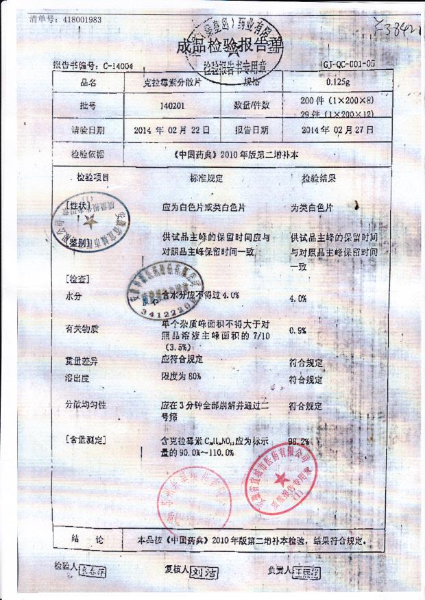 140201克拉霉素分散片