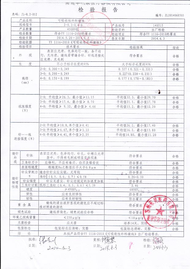 140515可吸收性外科缝线