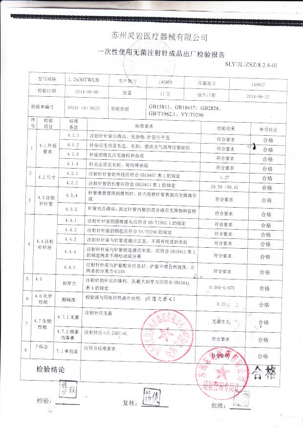 140606一次性使用无菌注射针。