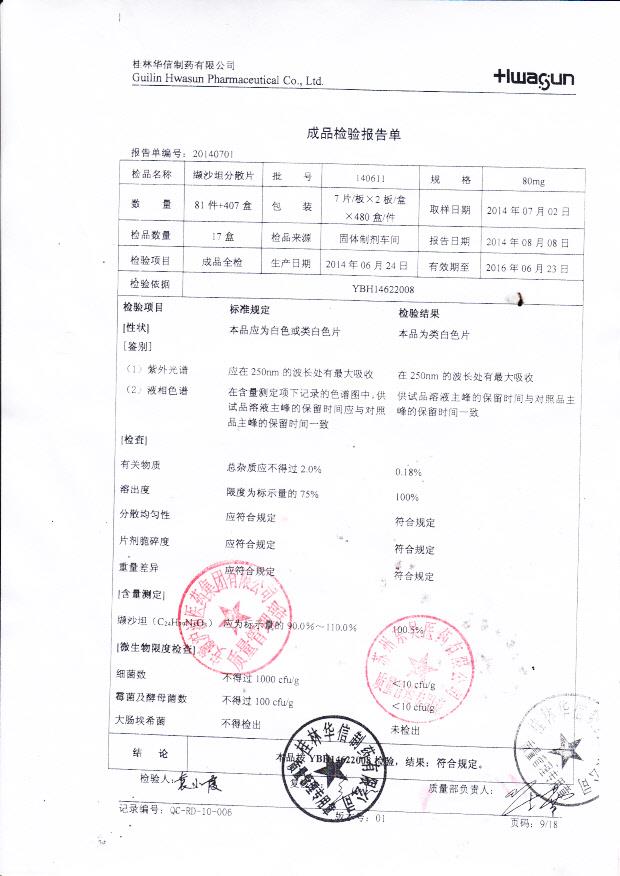 140611缬沙坦分散片