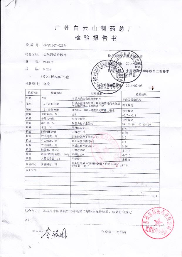 2140021头孢丙烯分散片