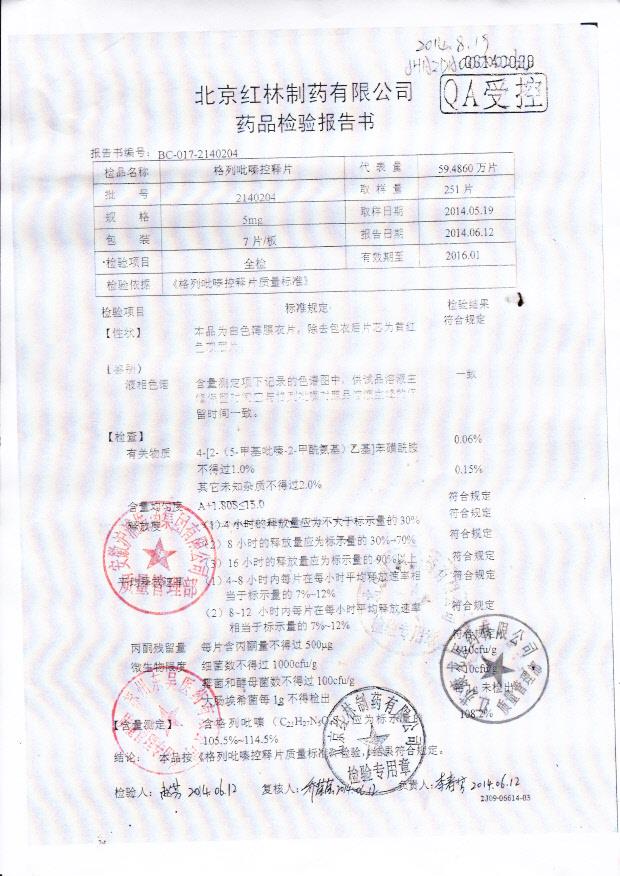 2140204格列吡嗪控释片