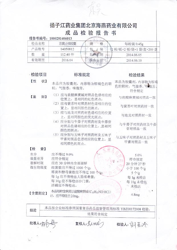14050812苏黄止咳胶囊