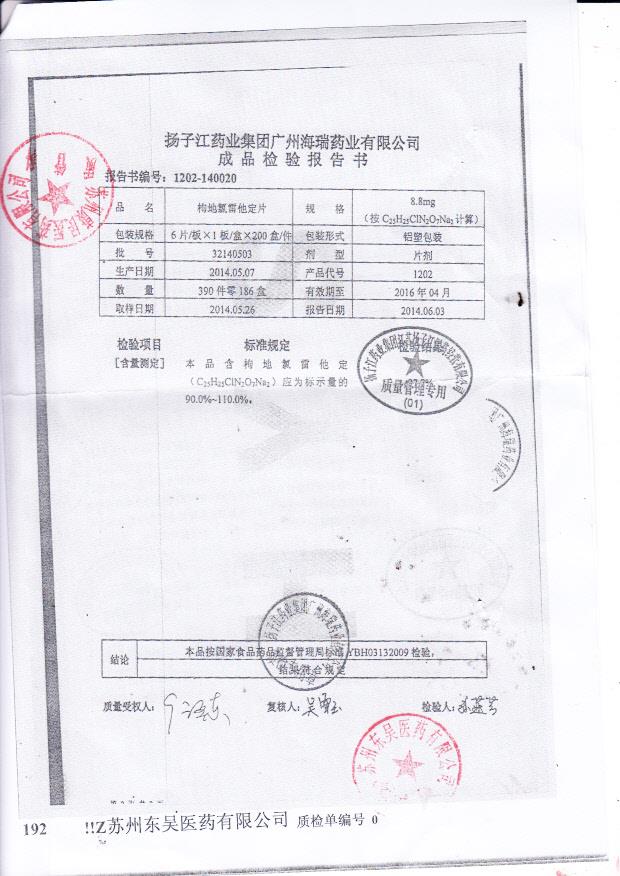 32140503枸地氯雷他定片2