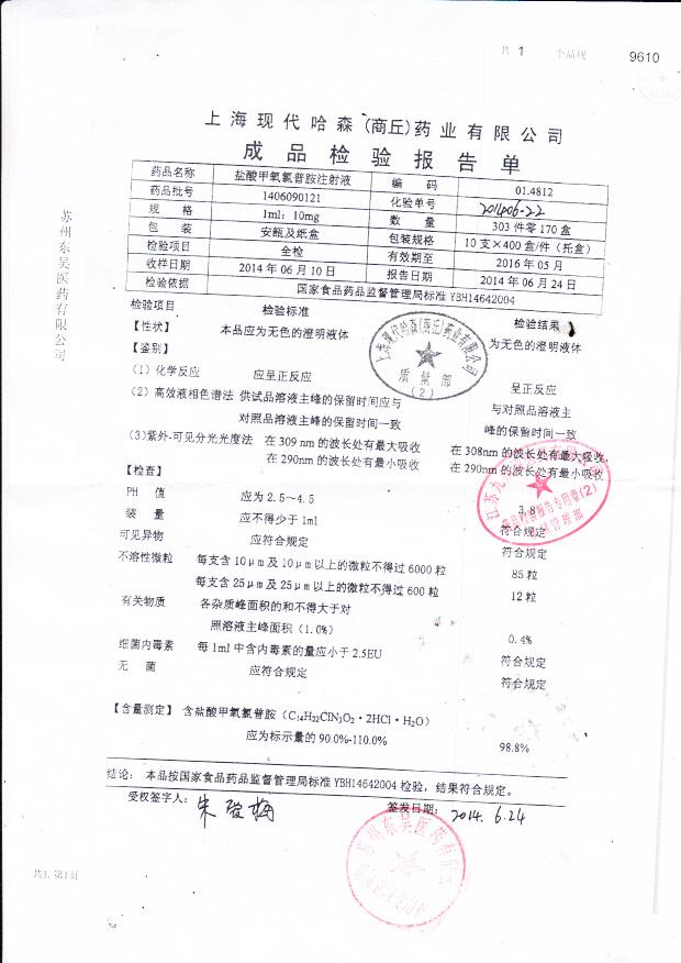 1406090121盐酸甲氧氯普安注射液