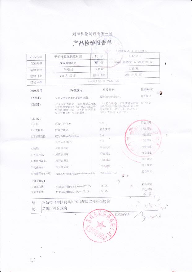 B140401G甲硝唑氯化钠注射液