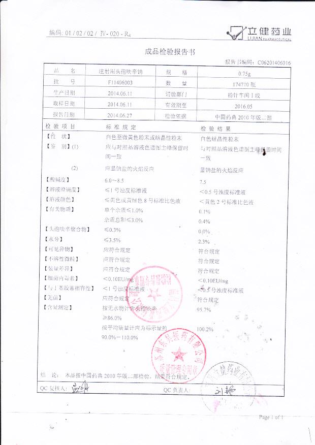 F11406003注射用头孢呋辛钠