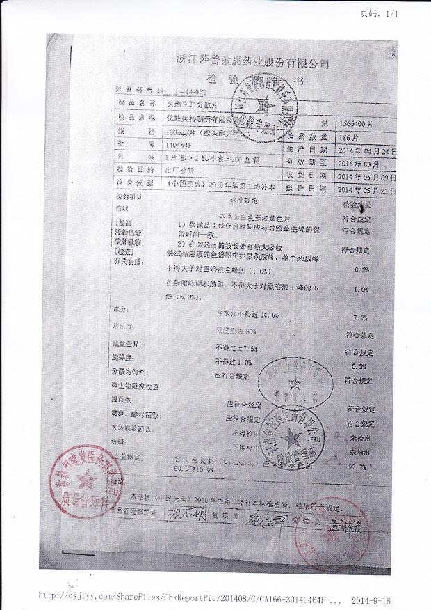 140464F头孢克肟分散片