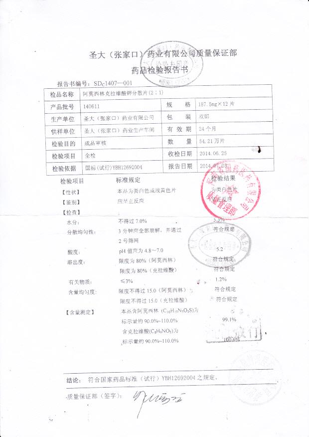 140611阿莫西林克拉维酸钾分散片