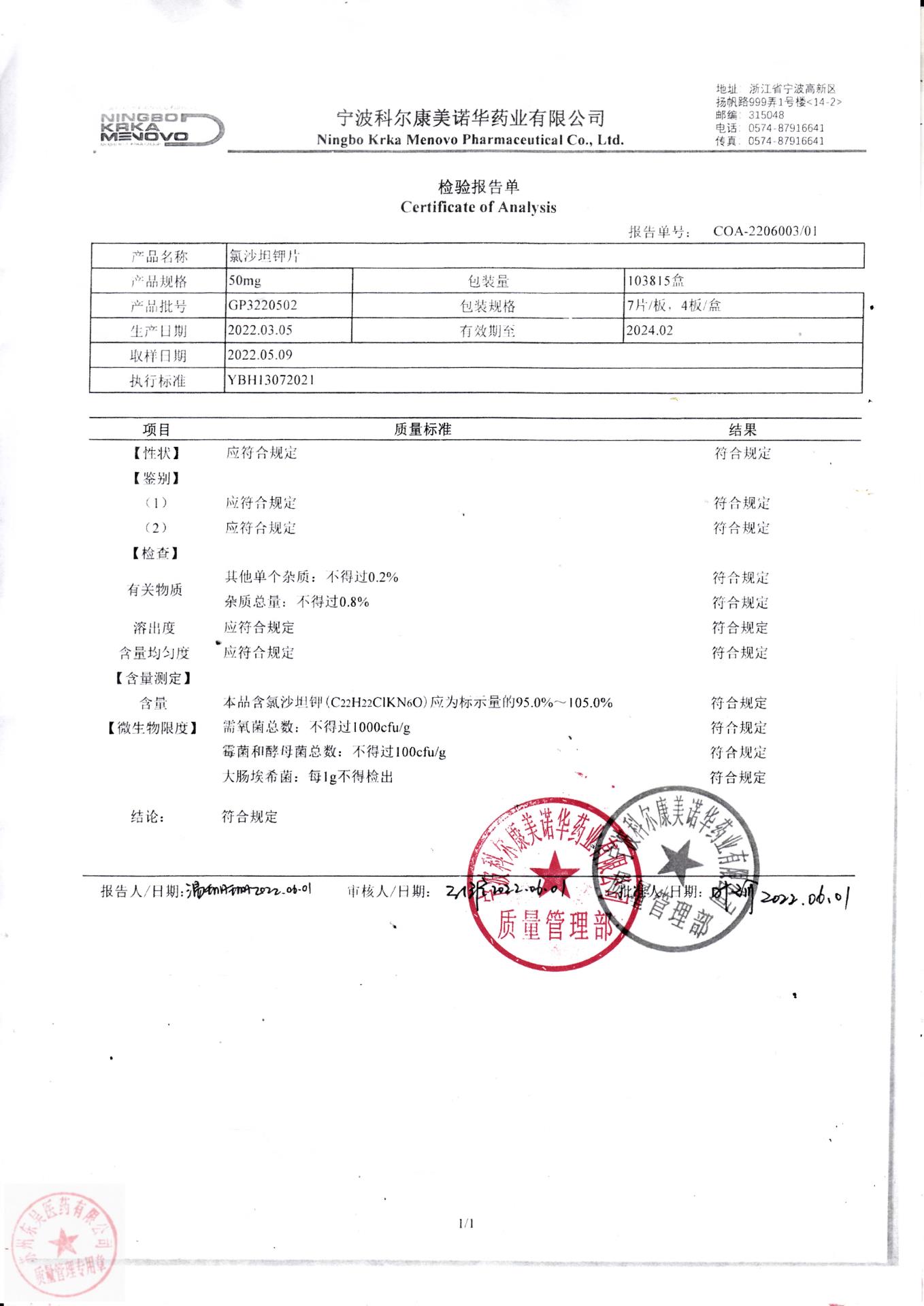 GP3220502氯沙坦钾片