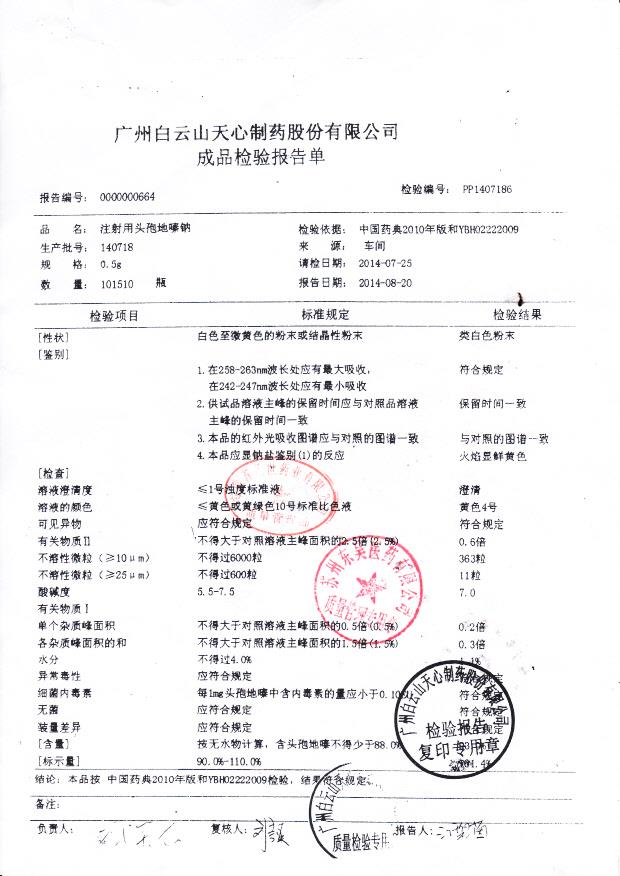 140718注射用头孢地嗪钠