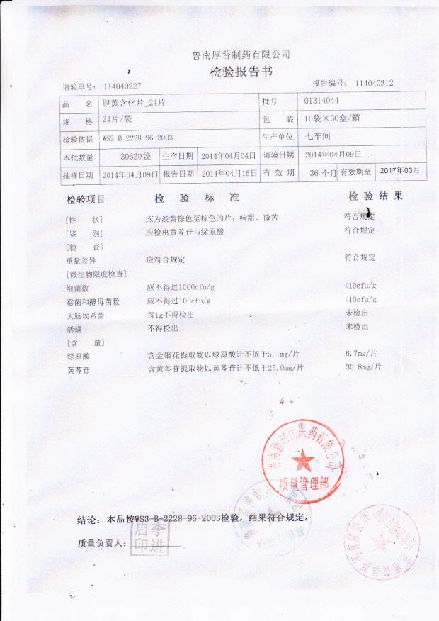 01314044银黄含化片