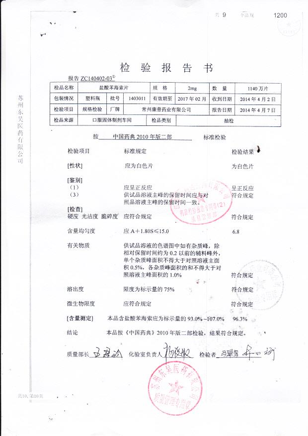 1403011盐酸苯海索片