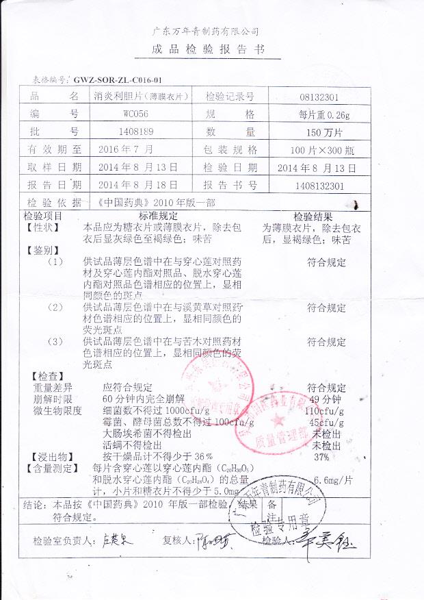 1408189消炎利胆片（薄膜衣片）