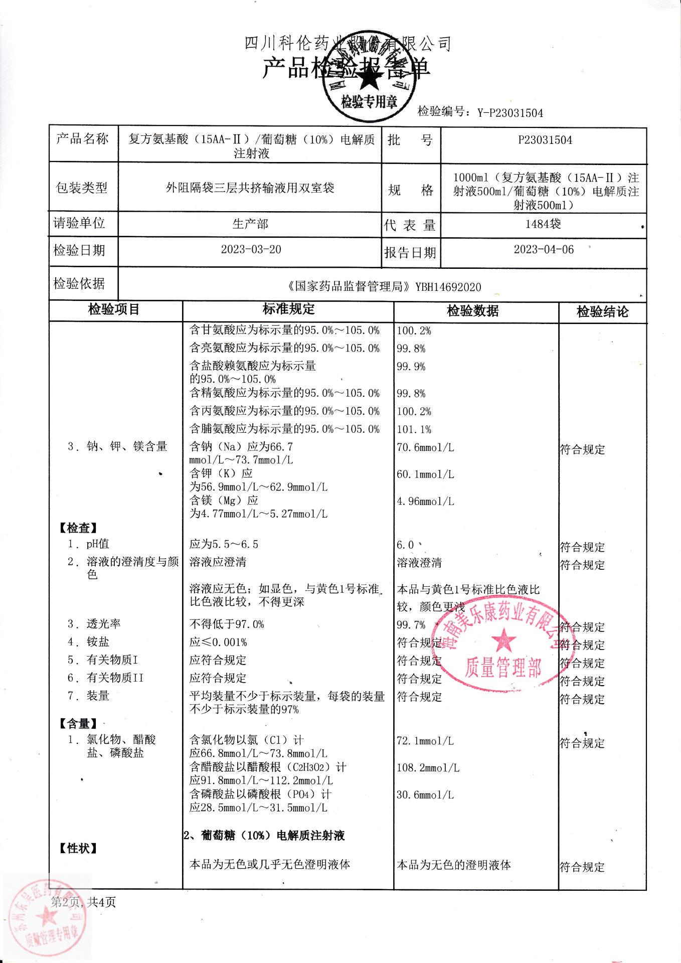 复方氨基酸葡萄糖电解质注射液2