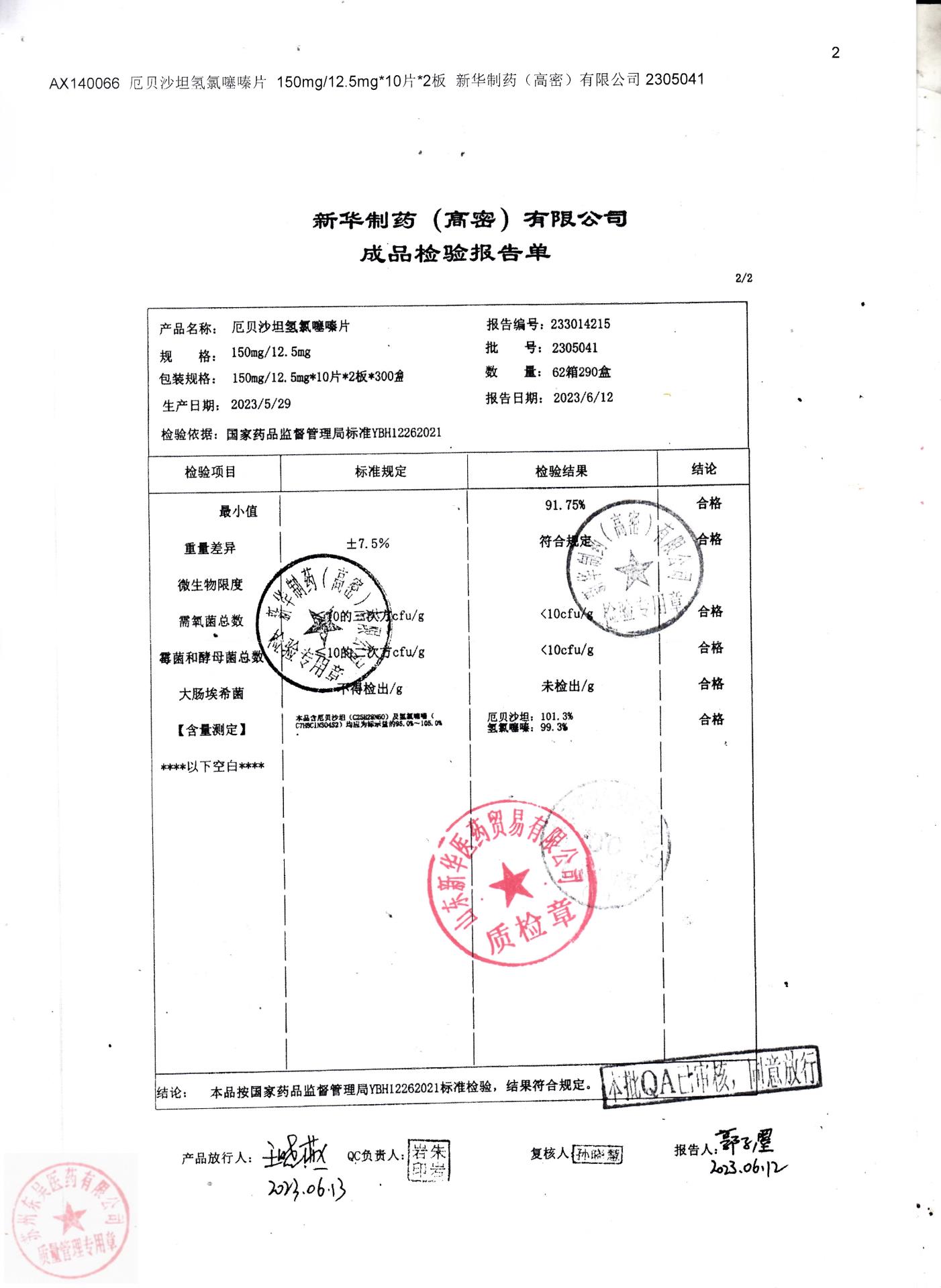 2305041厄贝沙坦氢氯噻嗪片1