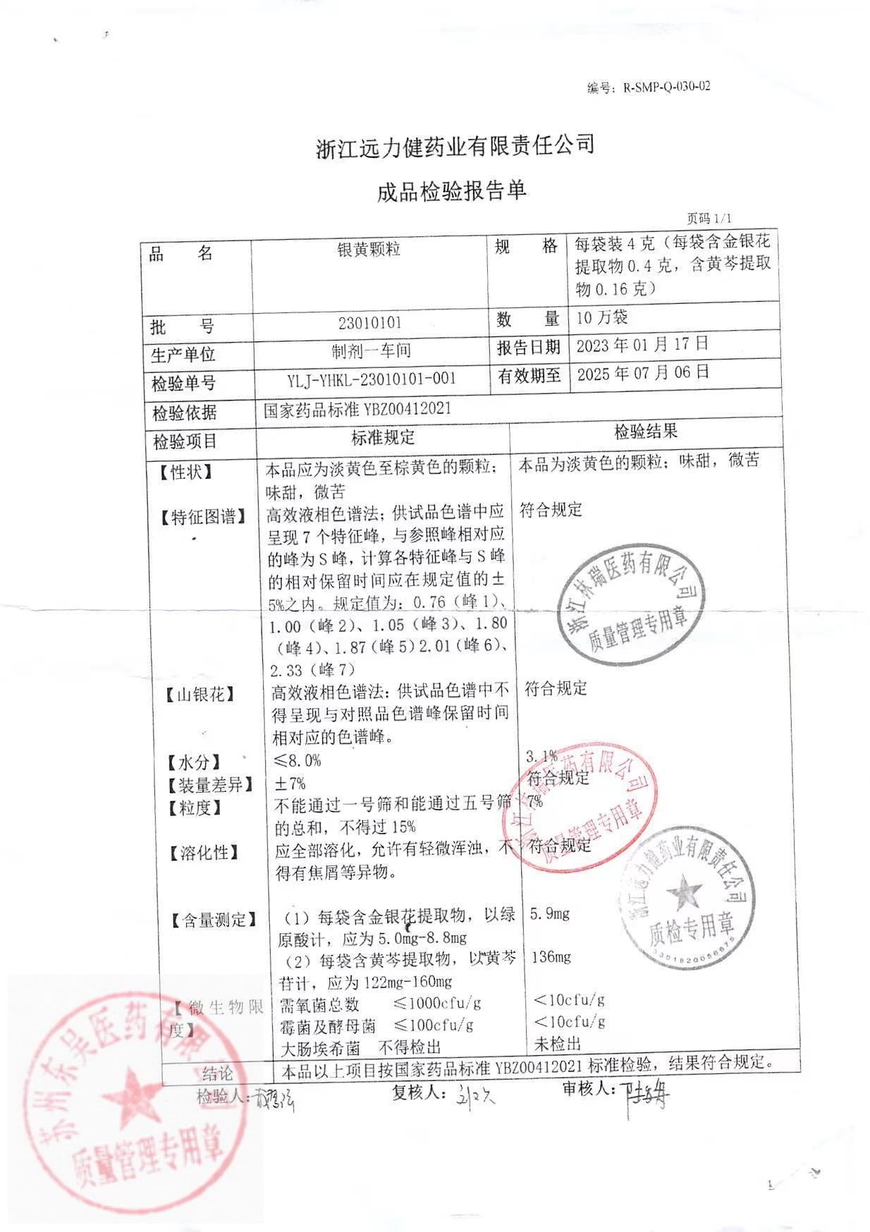 23010101银黄颗粒