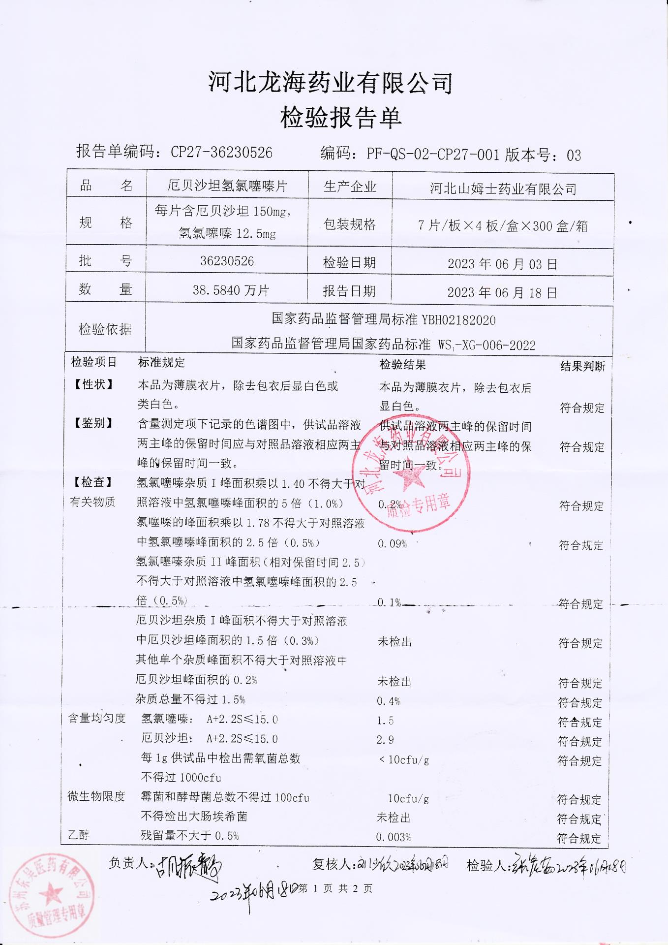 36230526厄贝沙坦氢氯噻嗪片1