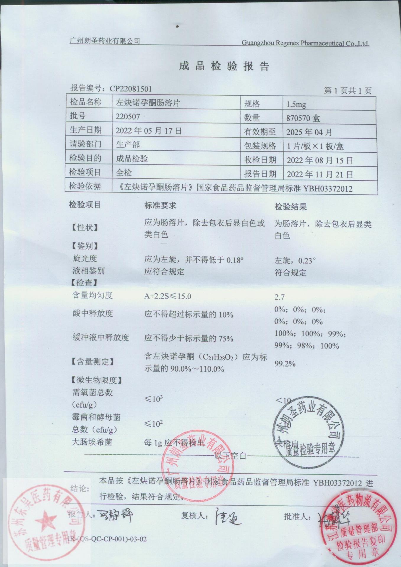 220507左炔诺孕酮肠溶片